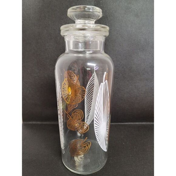 Mid Century Gold Gilded Leaf & White Mod Fern Design Apothecary canister - Picture 4 of 9